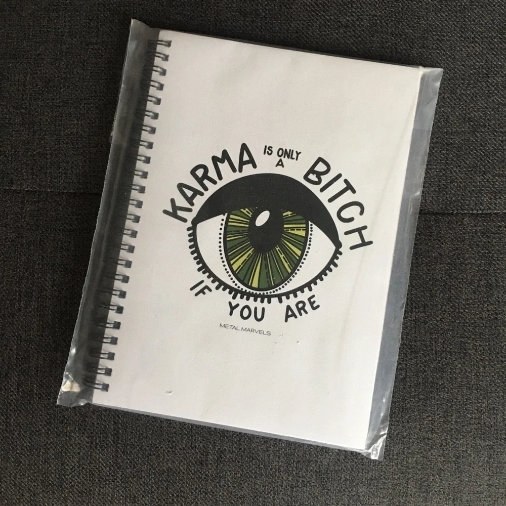 “Karma Is Only A B**** If You Are” Notebook, Journal, White, Green, ~65 pages